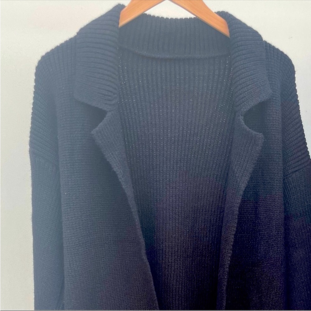 Chunky Below the knee Rib Belted With Pockets Black Cardigan Coat - Picture 13 of 14